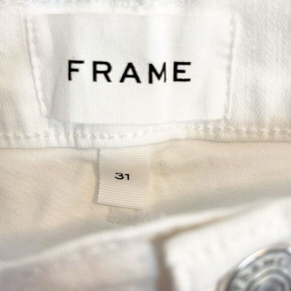 Frame Le High Straight Leg Distressed White Jeans chewed hem NWT 31 - Picture 5 of 8